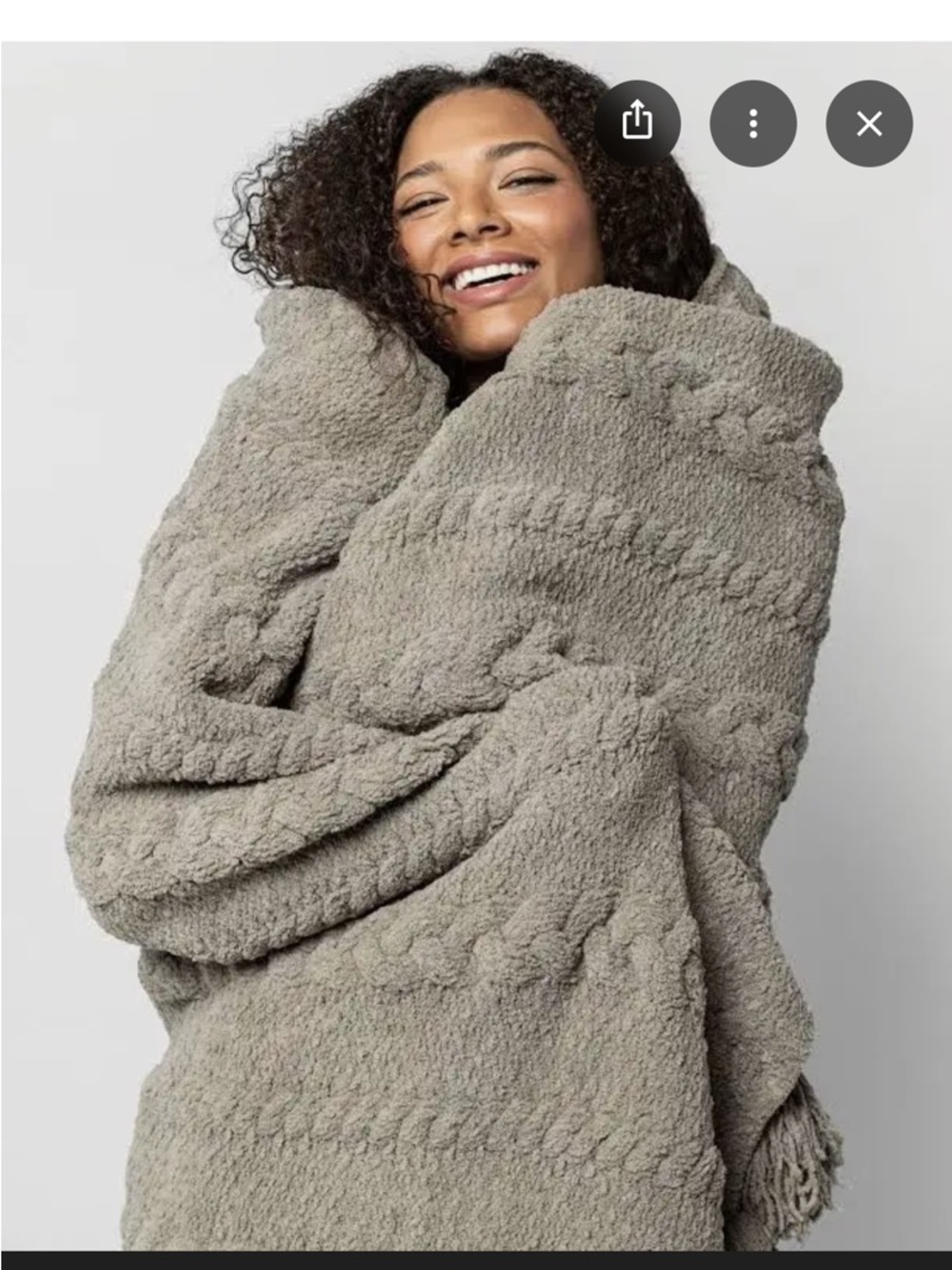 Sunday Citizen White Cable Knit Throw Blanket - Braided Texture - Picture 4 of 7